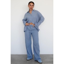 Madmext Mavi Basic Kadın Gömlek Pantolon Takım MG2461