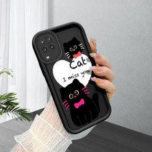 HONTINGA Samsung Galaxy A12 ile Uyumlu Kılıfı Düşüme Önleyici Basitlik Anti Düşme Kamera Korumali Şirin Kedi Siyah Desen Yumuşak Silikon Telefon Kılıfı Kadın ve Erkek Için Uygundur K2-0258