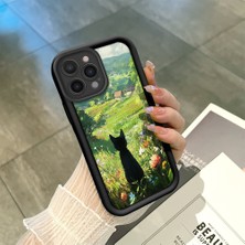 HONTINGA iPhone 15 Pro Max ile Uyumlu Kılıfı Düşüme Önleyici Basitlik Anti Düşme Kamera Korumali Şirin Kedi Siyah Desen Yumuşak Silikon Telefon Kılıfı Kadın ve Erkek Için Uygundur K2-0258