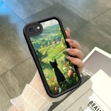 HONTINGA iPhone 8 ile Uyumlu Kılıfı Düşüme Önleyici Basitlik Anti Düşme Kamera Korumali Şirin Kedi Siyah Desen Yumuşak Silikon Telefon Kılıfı Kadın ve Erkek Için Uygundur K2-0258