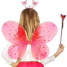 Magicool Kırmızı Renk Çocuk Kelebek Kanadı Tacı ve Asa Seti 50 cm