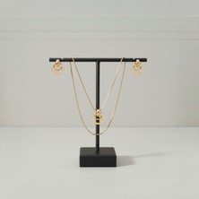 Sevil Gülgün Atelier 304 Paslanmaz Çelik Gold Kaplama Özel Tasarım Kolye ve Küpe Seti