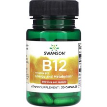 Swanson, Vitamin B12 Cyanocobalamin, 500 Mcg, 30  Caps.