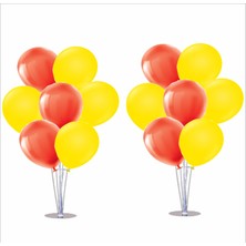 Zenviva 2 Adet Ayaklı Balon Standı 7li Set, 14 Adet Taraftar Sarı-Kırmızı Balon