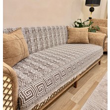 Koltuk Örtüsü Lüks Pamuklu Labirent Desen Kaymaz Çift Taraflı Saçaklı Dekoratif Günlük Kullanım