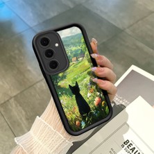 HONTINGA Samsung Galaxy S24 Fe ile Uyumlu Kılıfı Düşüme Önleyici Basitlik Anti Düşme Kamera Korumali Şirin Kedi Siyah Desen Yumuşak Silikon Telefon Kılıfı Kadın ve Erkek Için Uygundur K2-0258