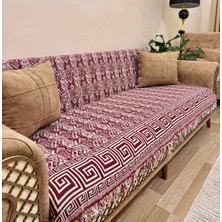 Koltuk Örtüsü Lüks Pamuklu Labirent Desen Kaymaz Çift Taraflı Saçaklı Dekoratif Günlük Kullanım