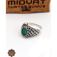 Midyat Nurtaş Gümüş Zümrüt Taşlı Balık Pulu Model 925 Ayar Gümüş Erkek Yüzük 201024891