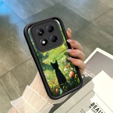 HONTINGA Xiaomi Redmi Note 14 Pro ile Uyumlu Kılıfı Düşüme Önleyici Basitlik Anti Düşme Kamera Korumali Şirin Kedi Siyah Desen Yumuşak Silikon Telefon Kılıfı Kadın ve Erkek Için Uygundur K2-0258