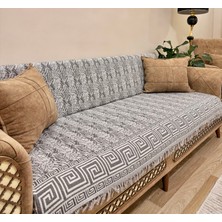 Koltuk Örtüsü Lüks Pamuklu Labirent Desen Kaymaz Çift Taraflı Saçaklı Dekoratif Günlük Kullanım