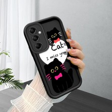 HONTINGA Samsung Galaxy M14 ile Uyumlu Kılıfı Düşüme Önleyici Basitlik Anti Düşme Kamera Korumali Şirin Kedi Siyah Desen Yumuşak Silikon Telefon Kılıfı Kadın ve Erkek Için Uygundur K2-0258