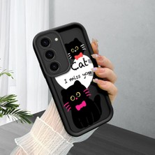 HONTINGA Samsung Galaxy S23 ile Uyumlu Kılıfı Düşüme Önleyici Basitlik Anti Düşme Kamera Korumali Şirin Kedi Siyah Desen Yumuşak Silikon Telefon Kılıfı Kadın ve Erkek Için Uygundur K2-0258