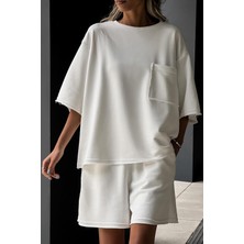 Madmext Beyaz Kısa Kollu Şort Takım MG1981