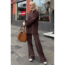 Madmext Acı Kahverengi Basic Kadın Gömlek Pantolon Ikili Takım MG2352