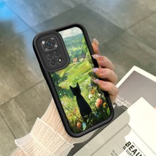 HONTINGA Xiaomi Redmi Note 11 ile Uyumlu Kılıfı Düşüme Önleyici Basitlik Anti Düşme Kamera Korumali Şirin Kedi Siyah Desen Yumuşak Silikon Telefon Kılıfı Kadın ve Erkek Için Uygundur K2-0258