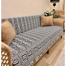 Koltuk Örtüsü Lüks Pamuklu Labirent Desen Kaymaz Çift Taraflı Saçaklı Dekoratif Günlük Kullanım
