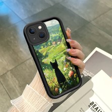 HONTINGA iPhone 15 Plus ile Uyumlu Kılıfı Düşüme Önleyici Basitlik Anti Düşme Kamera Korumali Şirin Kedi Siyah Desen Yumuşak Silikon Telefon Kılıfı Kadın ve Erkek Için Uygundur K2-0258