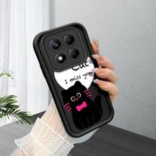 HONTINGA Xiaomi Redmi Note 14 Pro ile Uyumlu Kılıfı Düşüme Önleyici Basitlik Anti Düşme Kamera Korumali Şirin Kedi Siyah Desen Yumuşak Silikon Telefon Kılıfı Kadın ve Erkek Için Uygundur K2-0258
