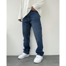 Koyu Mavi Taşlama Baggy Pantolon