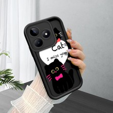 HONTINGA Realme C53 ile Uyumlu Kılıfı Düşüme Önleyici Basitlik Anti Düşme Kamera Korumali Şirin Kedi Siyah Desen Yumuşak Silikon Telefon Kılıfı Kadın ve Erkek Için Uygundur K2-0258