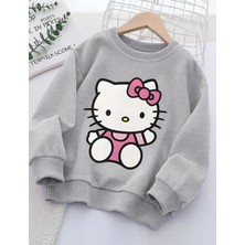 Punix Kids Punıx Kıds Özel Seri Hello Kityy Baskılı Yuvarlak Yaka %100 Pamuk Kız Çocuk Trend Sweatshırt