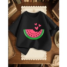 Punix Kids Punıx Kids Özel Seri Kuromi'nin Kapuz Dilimi Kalpler Baskılı %100 Pamuk Kız Çocuk T-Shırt