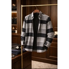 Varetta Erkek Siyah Kışlık Gömlek Cepli Geniş Kesim Kareli