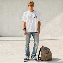 Dune True Choice Oversize 3 İplik Pamuk Baskılı Beyaz T-shirt