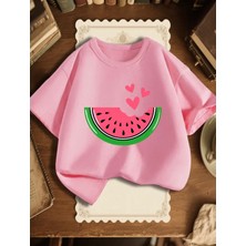 Punix Kids Punıx Kids Özel Seri Kuromi'nin Kapuz Dilimi Kalpler Baskılı %100 Pamuk Kız Çocuk T-Shırt