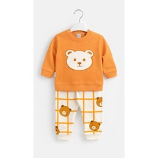 Mini Kanka Bebek Pijama Takımı Ayıcık Desenli Pamuklu Uzun Kollu Unisex