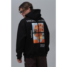Oversize Van Gogh Baskılı Kapüşonlu Sweatshirt - Sunflowers Desenli - Anti-Peeling %100 Pamuk - S - 7xl