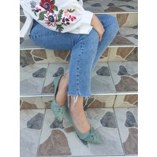 Mint Yeşili Düğüm Detaylı Kadın Stiletto - 6 cm Ince Topuklu Yumuşak Deri Günlük Ayakkabı