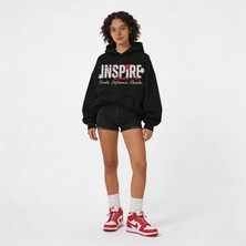 Dune Inspire Oversize Pamuk 3 İplik Şardonlu Siyah Kapüşonlu SweatShirt