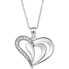 Altın Sepeti Gümüş Taşlı Kalp Kolye