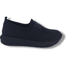 Zerhan 2025 Kadın Siyah Taşlı Loafer Komfort Poli (Hafif) Taban Ayakkabı