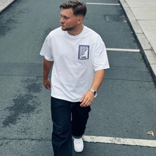 Ethnic Tile Art Oversize Pamuk Baskılı Beyaz T-Şhirt