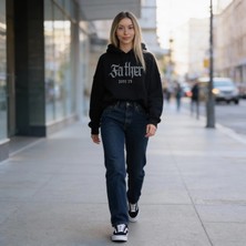 Father Dune Co. Oversize Pamuk 3 Iplik Şardonlu Kapüşonlu Siyah Sweatshirt