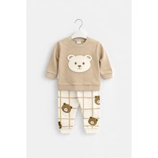 Mini Kanka Bebek Pijama Takımı Ayıcık Desenli Pamuklu Uzun Kollu Unisex