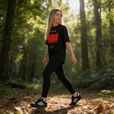 Dune Yoga Life Oversize 3 İplik Pamuk Baskılı Siyah T-shirt