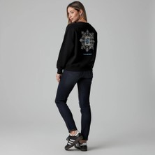 Dune Ethnic Blue Art Oversize Pamuk 3 İplik Şardonlu Siyah SweatShirt