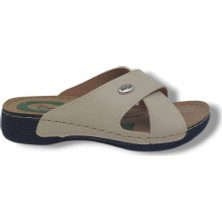 Zerhan Elegance 125 Kadın Krem Çapraz Bant Günlük Kullanım Terlik