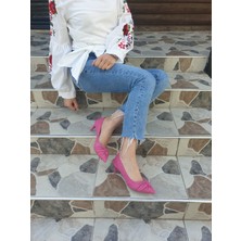 Pembe Deri Kadın Stiletto - 6 cm Ince Topuklu Düğüm Detaylı Günlük Ayakkabı