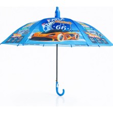 Elif Engin Katlanabilen Koruma Kılıflı Bardaklı Düdüklü  70 Cm!Mavi Arabalı Erkek Çocuk Şemsiyesi