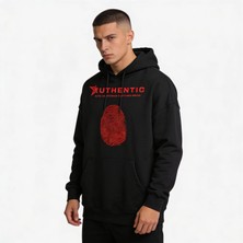 Authentic Dune Co. Oversize Pamuk 3 İplik Şardonlu Siyah Kapüşonlu SweatShirt