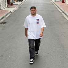 Dune New York City Oversize 3 İplik Pamuk Baskılı Beyaz T-shirt