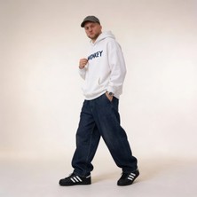 Monkeee Oversize Pamuk 3 Iplik Şardonlu Kapüşonlu Beyaz Sweatshirt