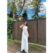 Quadre Tek  Omuz Beyaz Abiye