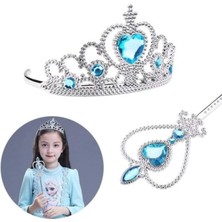 Marsilyan Karlar Ülkesi Elsa Mavi Kalpli Taç ve Mavi Asa Seti Çocuk Boy