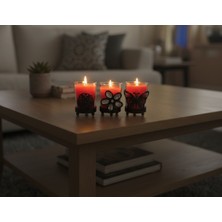Artepieza Metal Standlı Dekoratif Cam Bardak 3’lü Mum Seti - Turuncu Hediyelik Tasarım Mumlar-Taşlı ve Metal Tasarımlı Cam Muhafazalı 3’lü Turuncu Mum Seti 7,5*5 cm