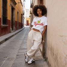 Tequila by Dune Oversize 3 İplik Pamuk Baskılı Beyaz T-shirt